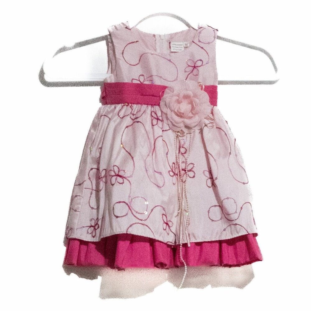 Bonny Girls Pink Floral Dress Zip Sleeveless Round Neck Pure Polyester Size M